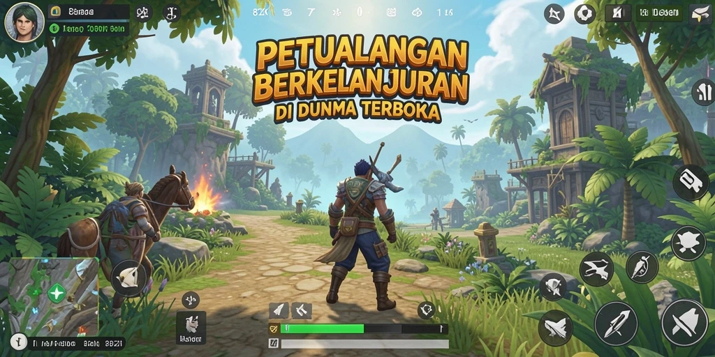 Screenshot gameplay 8ZK yang menampilkan petualangan di dunia terbuka.
