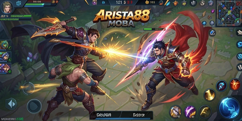 Tangkapan layar dari gameplay seru ARISTA88 dalam pertandingan MOBA.