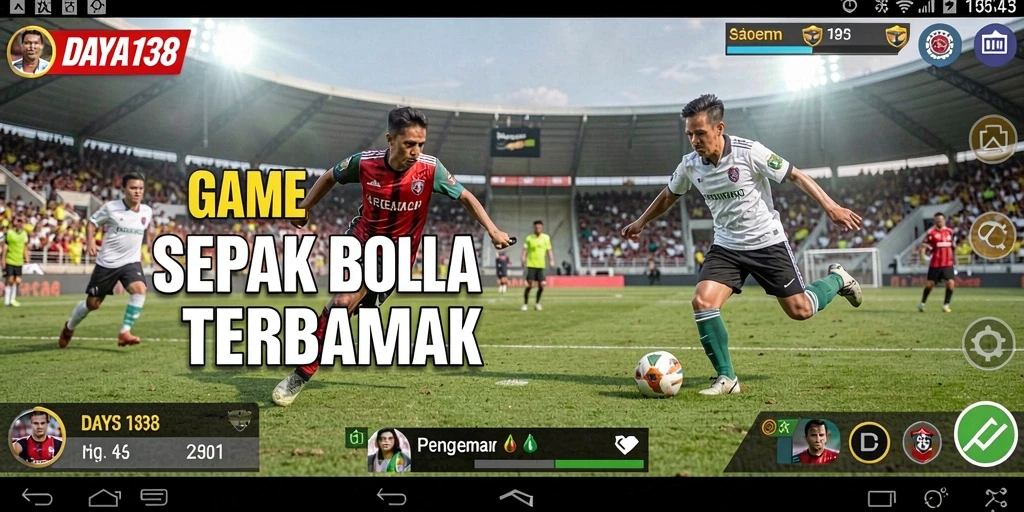 Screenshot utama DAYA138 menampilkan pemain sepak bola dalam aksi di lapangan.