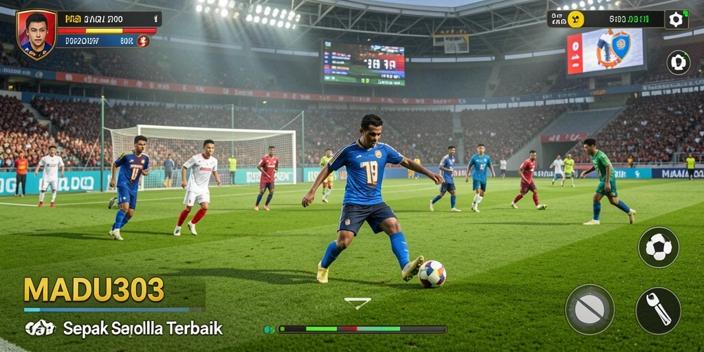 Tampilan gameplay menarik di lapangan sepak bola.