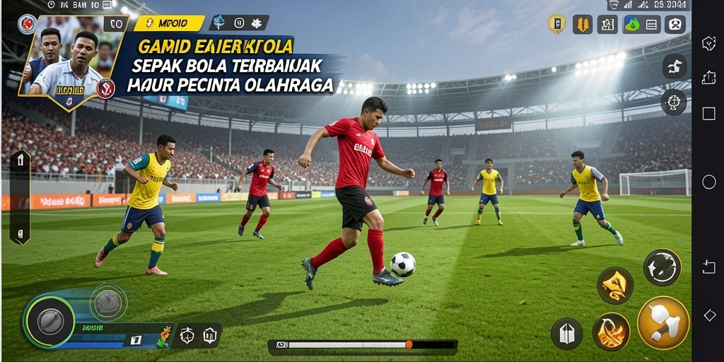 Tampilan tangkapan layar MPOID menampilkan gameplay sepak bola yang mendebarkan.