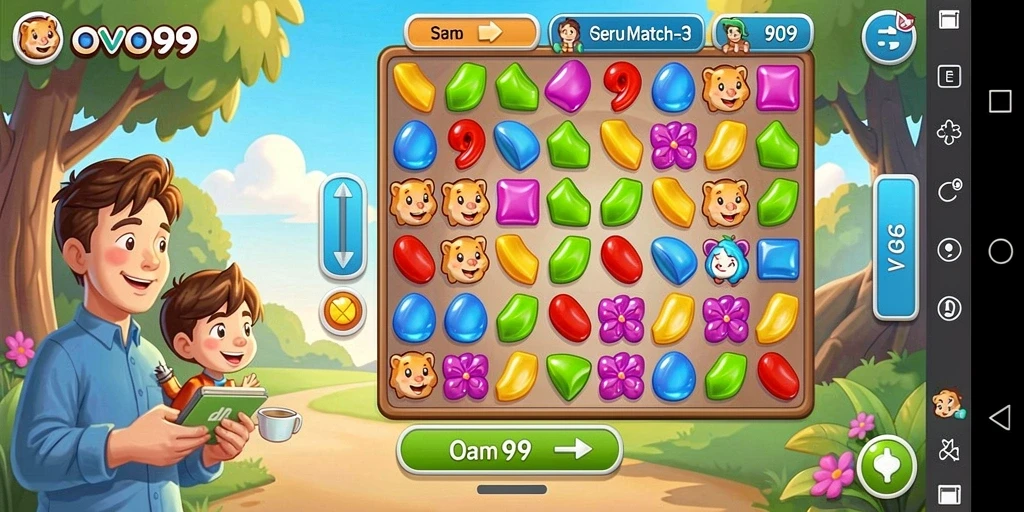 Tampilan menawan gameplay OVO99 dalam aksi Match-3.