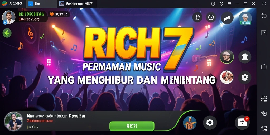 Tampilan utama RICH7 yang menampilkan gameplay seru dengan lagu-lagu menarik.