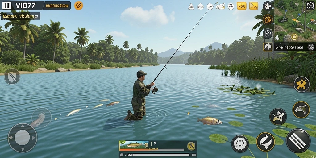 Screenshot gameplay VIO77 menampilkan aksi memancing yang seru.
