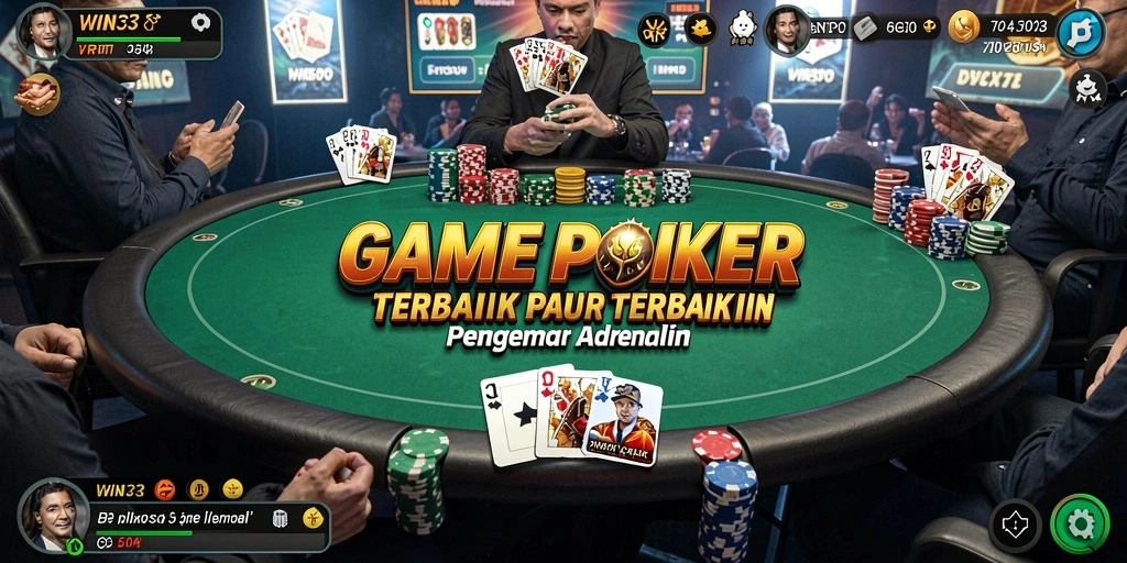 Tampilan gameplay Poker yang mendebarkan di WIN33.