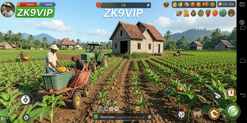 Screenshot dari gameplay <strong>ZK9VIP</strong> menunjukkan suasana pertanian yang indah.